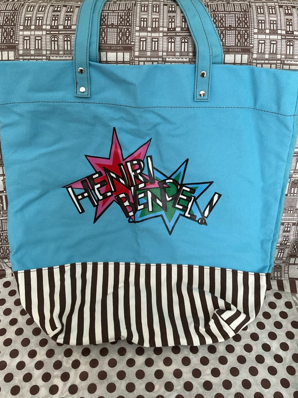 Henri Bendel Canvas Tote Shopper Bag with Pop Art Colorful Graphic